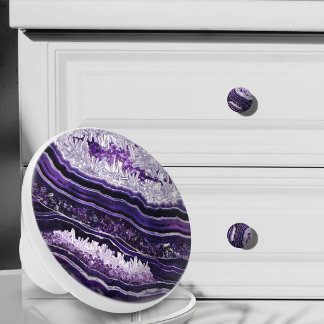 Pomo De Cerámica Purple Amethyst Geode and Silver Digital Art