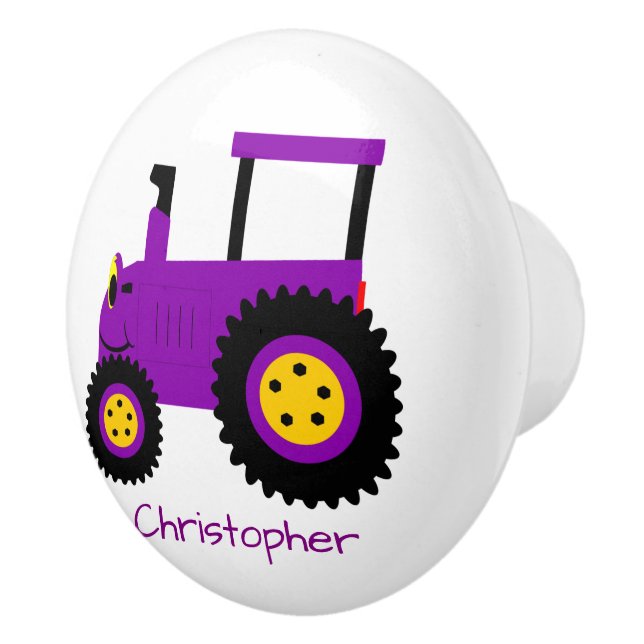 Pomo De Cerámica Purple Tractor Design Personalised (Derecha)
