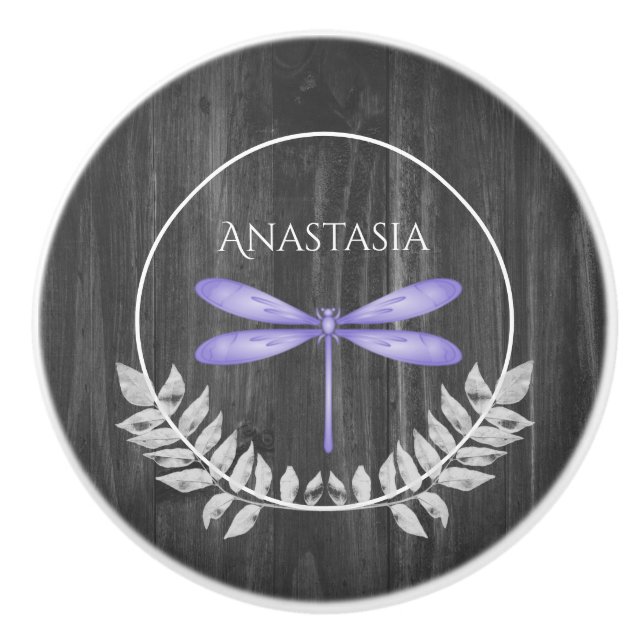 Pomo De Cerámica Púrpura Dragonfly Rústico Personalizado Knob Cerám (Anverso)