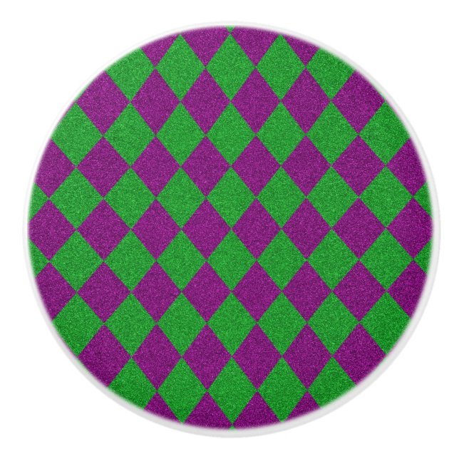 Pomo De Cerámica Purpurina de diamantes morado y verde (Anverso)