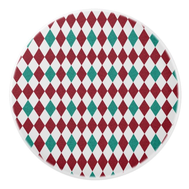 Pomo De Cerámica Purpurina de diamantes rojos y azules (Anverso)