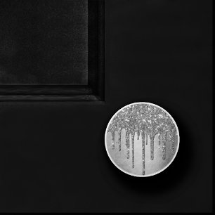 Pomo De Cerámica Purpurina de Silvery de goteo Platinum Faux Meta