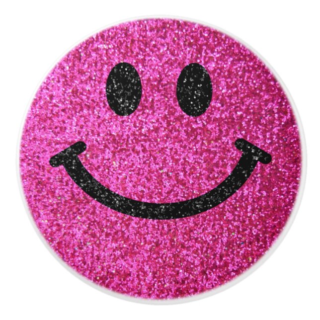 Pomo De Cerámica Purpurina falso rosa caliente Cara feliz (Anverso)