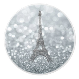 Pomo De Cerámica Purpurina plateada brillo París Torre Eiffel Glam
