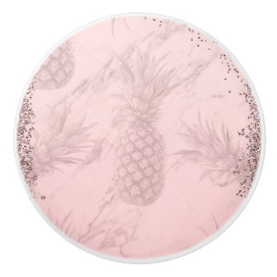 Pomo De Cerámica Purpurina Rosa Rosa Oro Pineapple Moda tropical