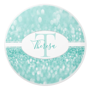 Pomo De Cerámica Purpurina verde azulado Personalizar extracción ce