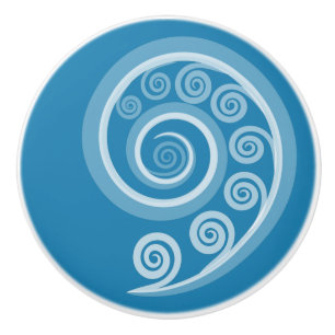 Pomo De Cerámica Quirky Summer-Blue Curls y Swirls Ceramic Knob
