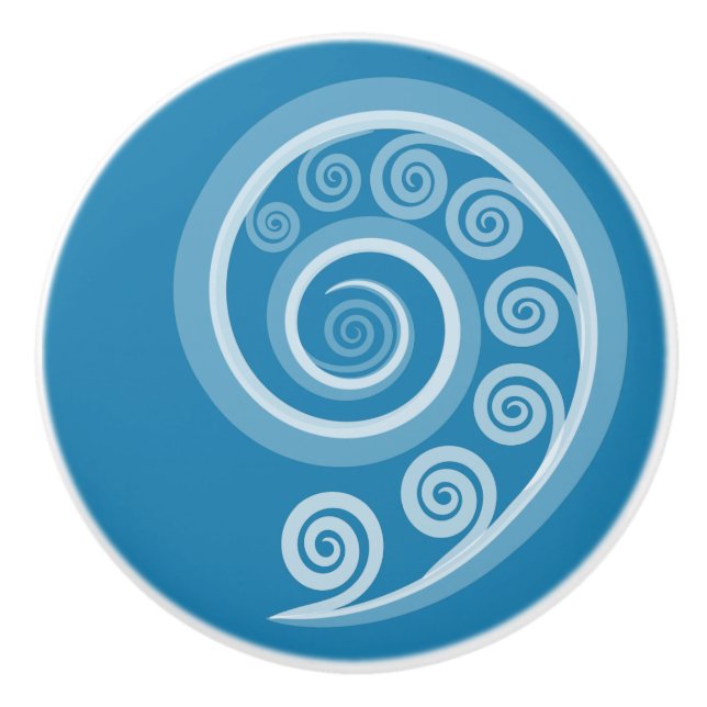 Pomo De Cerámica Quirky Summer-Blue Curls y Swirls Ceramic Knob (Anverso)
