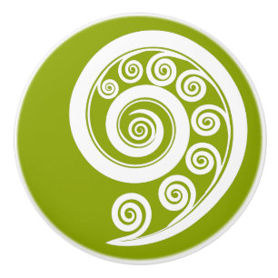 Pomo De Cerámica Quirky verde y blanco desenvolvimiento Fern Frond