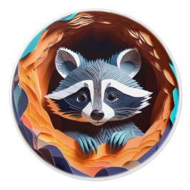 Pomo De Cerámica Raccoon del bebé del arte del papel en 3D del árbo