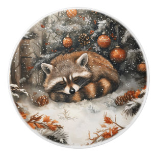 Pomo De Cerámica Raccoon durmiente Navidades rusos singulares
