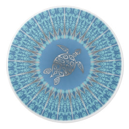 Pomo De Cerámica "Radiancia de tortuga plateada" | Mandala tropical