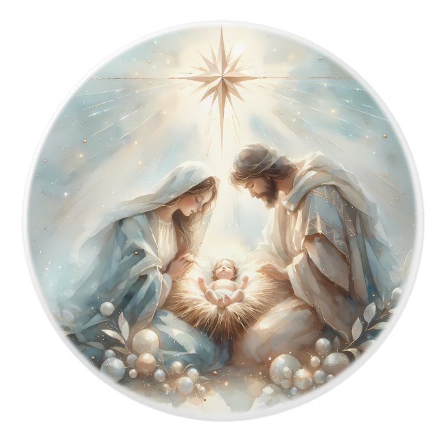 Pomo De Cerámica Radiant Holy Family Nativity Scene (Anverso)