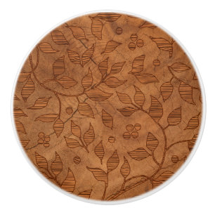 Pomo De Cerámica Ramas de leafy marrón claro