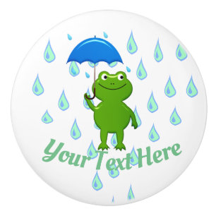 Pomo De Cerámica Rana y lluvia kawaii