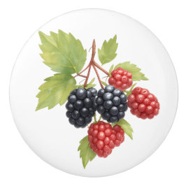 Pomo De Cerámica Raspberry Blackberry Fruit Ilustracion acuarela