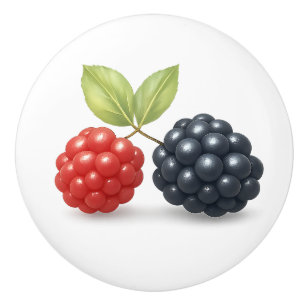 Pomo De Cerámica Raspberry Blackberry Fruit Ilustracion acuarela