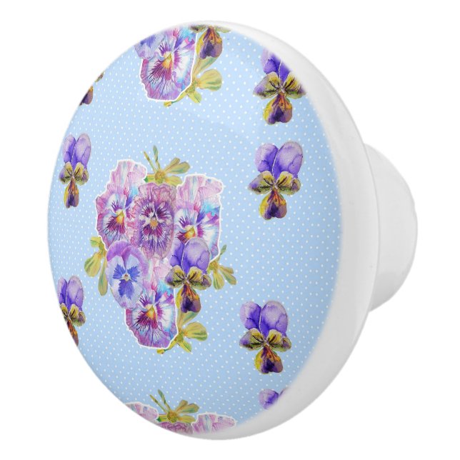 Pomo De Cerámica Ratón Shabby Chic Blue Pansy Floral Dot Computer (Derecha)