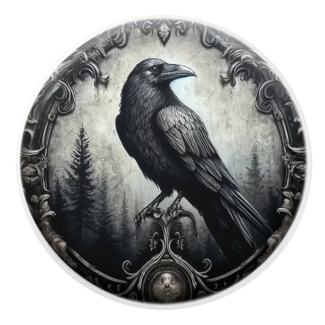 Pomo De Cerámica Raven in Dark Frame Gothic (Anverso)
