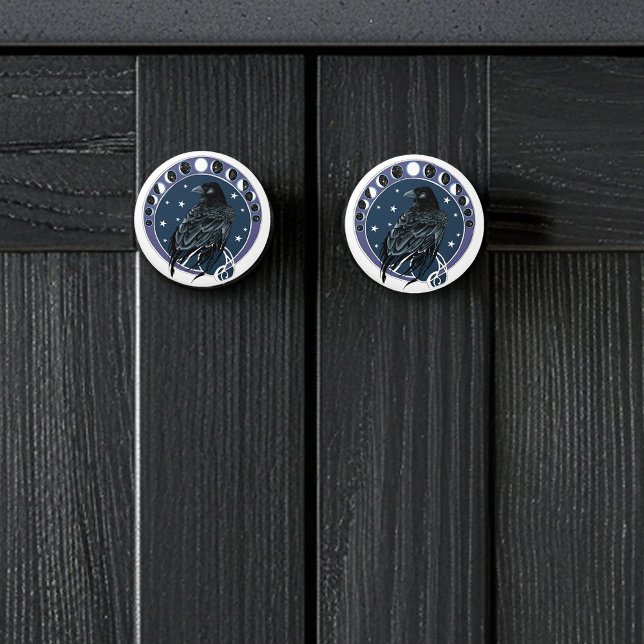 Pomo De Cerámica Raven Moon Phases Stars Blue (Subido por el creador)
