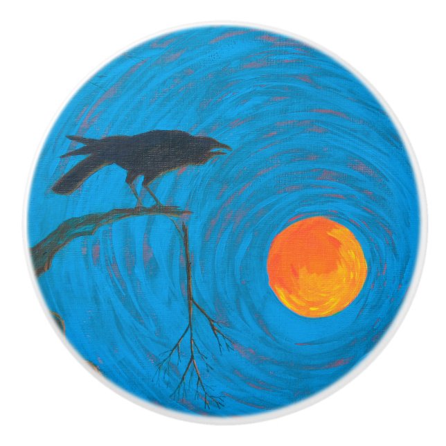 Pomo De Cerámica Raven y Luna llena (Anverso)