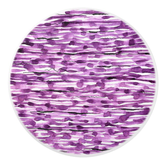 Pomo De Cerámica Rayas abstractas de acuarela púrpura (Anverso)