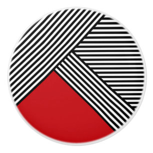 Pomo De Cerámica Rayas blancas y negras con triángulo rojo