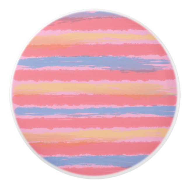 Pomo De Cerámica Rayas de acuarela rosa azul amarillo bonito (Anverso)