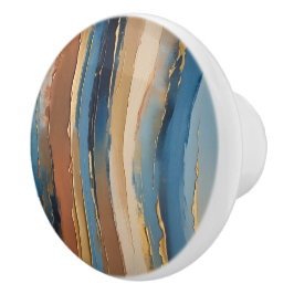Pomo De Cerámica Rayas texturizadas de oro azul beige y bronce