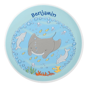 Pomo De Cerámica Rayo de manta y burbujas ilustracion personalizado