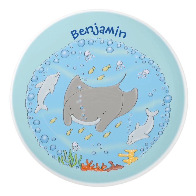 Pomo De Cerámica Rayo de manta y burbujas ilustracion personalizado (Anverso)