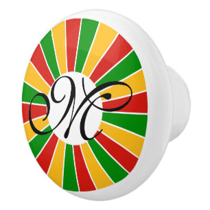 Pomo De Cerámica RAYOS DEL BOTÓN DE LA BANDERA RASTAFARI + su signo