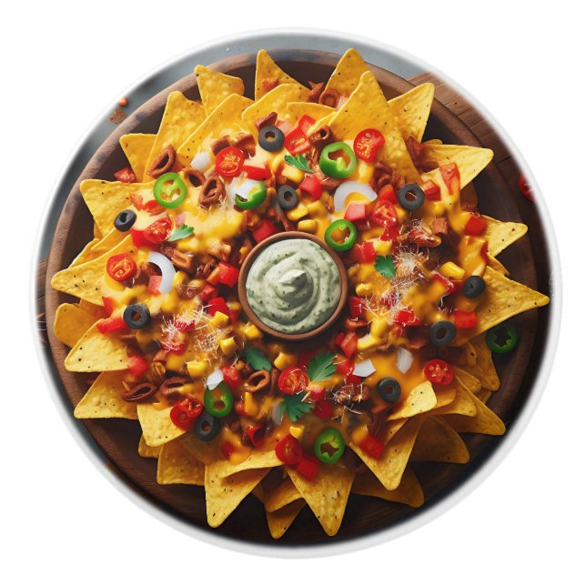 Pomo De Cerámica Realistic Plate of Nachos Funny (Anverso)