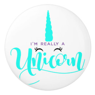 Pomo De Cerámica Realmente soy un unicornio cuerno mágico azul acua