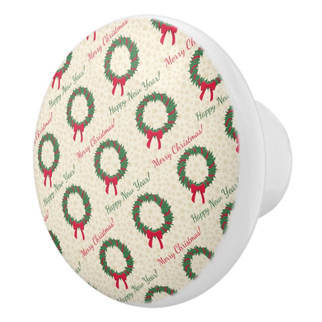 Pomo De Cerámica Red Berries Holly Merry Christmas (Derecha)