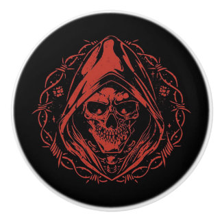 Pomo De Cerámica Red Hooded Skull Gothic