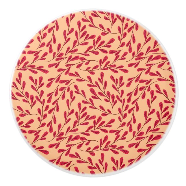 Pomo De Cerámica  Red Leafy Branches Seamless Pattern (Anverso)