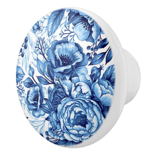 Pomo de cerámica redondo impreso con flores azules (Derecha)