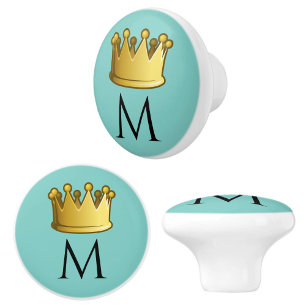 Pomo De Cerámica Regal Monograma Crown Soft Seafoam Green