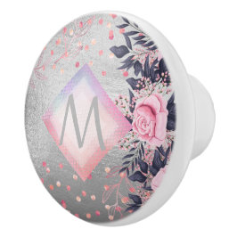 Pomo De Cerámica Regalo de la Marina Plata Monograma Rosegold Girly