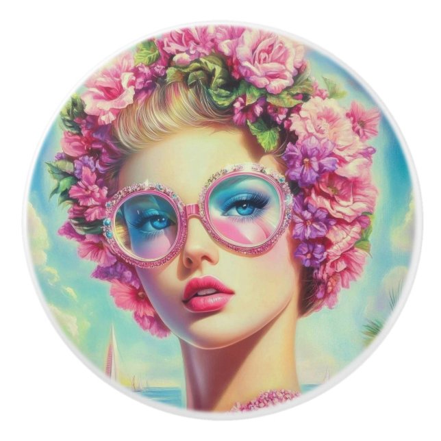 Pomo De Cerámica Reina del glamour tropical (Anverso)