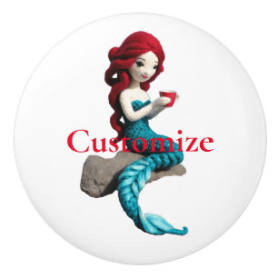 Pomo De Cerámica Relajación De Sirena Con Bebida Thunder_Cove
