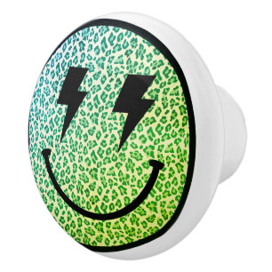 Pomo De Cerámica Relámpago Bolt Eyes Green Leopard Smile Face