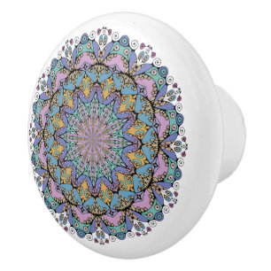 Pomo De Cerámica Reloj de Mandala Pintado a Mano 3