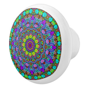 Pomo De Cerámica Reloj de Mandala Pintado a Mano 4