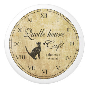 Pomo De Cerámica Reloj francés del café del vintage - botón