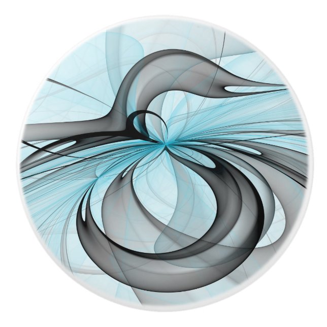 Pomo De Cerámica Resumen Antracita Gris Azul azul arte fractal mode (Anverso)