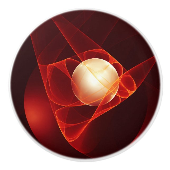 Pomo De Cerámica Resumen arte fractal moderno de crema roja (Anverso)