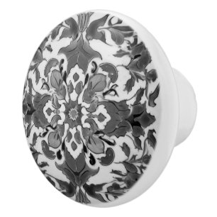 Pomo De Cerámica Resumen blanco y negro vintage turco de Iznik