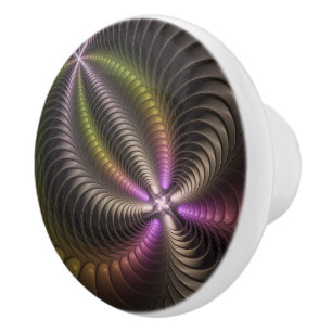 Pomo De Cerámica Resumen brillante Trippy Colorido arte fractal 3D